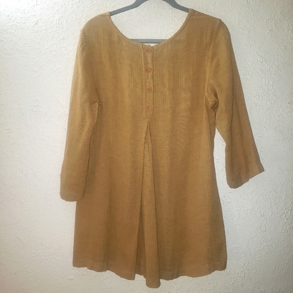 Flax Sz S Linen Blend Yellow Tunic Blouse 3/4 Sleeve Lagenlook Button Accet Top - Picture 4 of 10